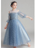 Beaded Blue Star Lace Tulle Dreamy Flower Girl Dress